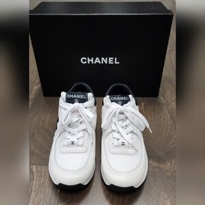 SOLD!! 100% Authentic!! White Chanel Suede Calfskin & Grained Calfskin Sneakers